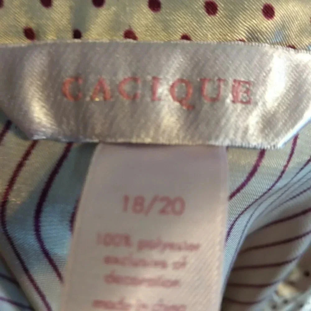 Cacique Women's Pajamas 2Pc Beige Maroon Stripes Sz L Drawstring - Picture 10 of 12
